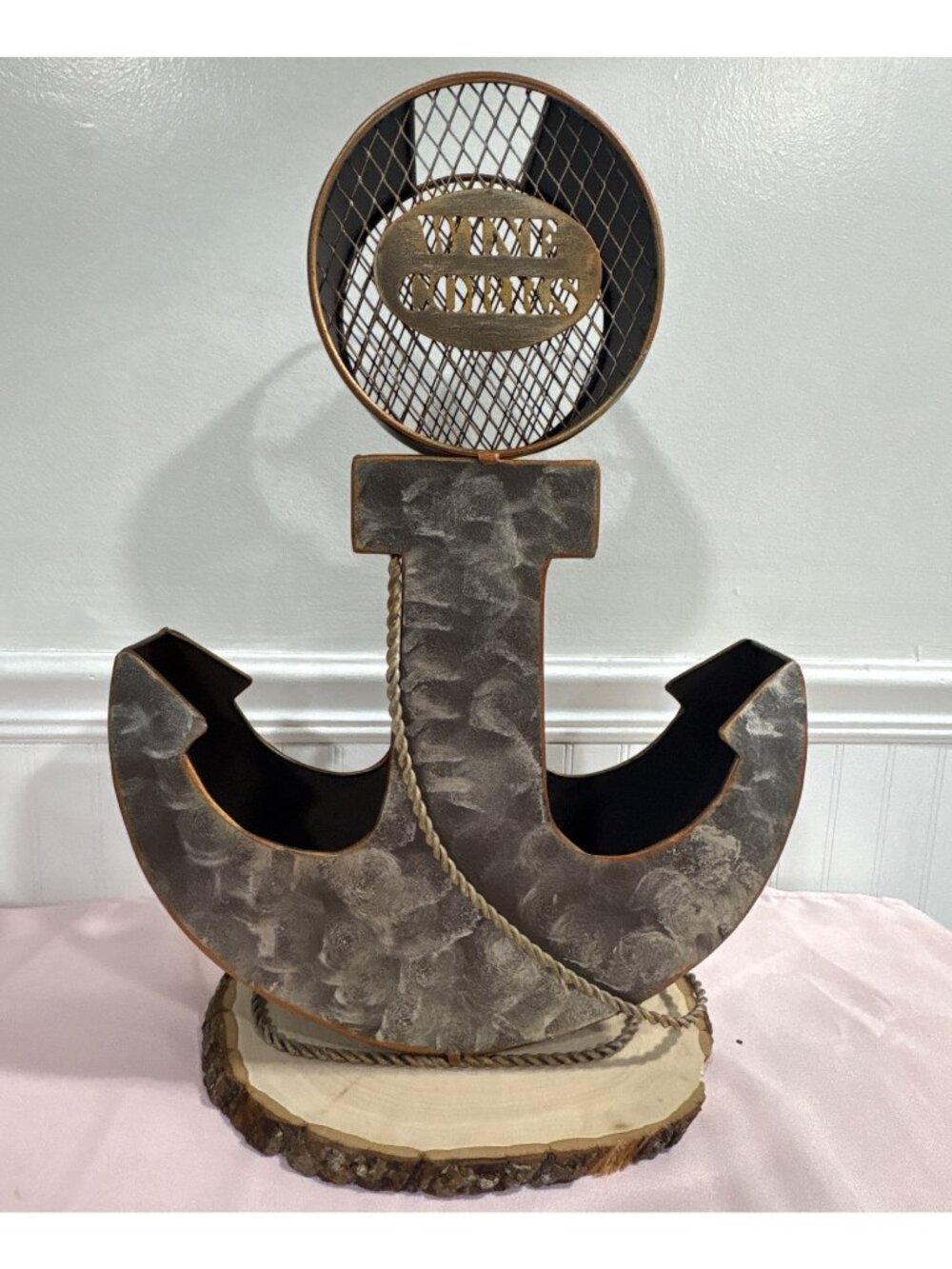 Anchor Shaped Metal Wine Cork Holder Decorative Display With Rustic Finish